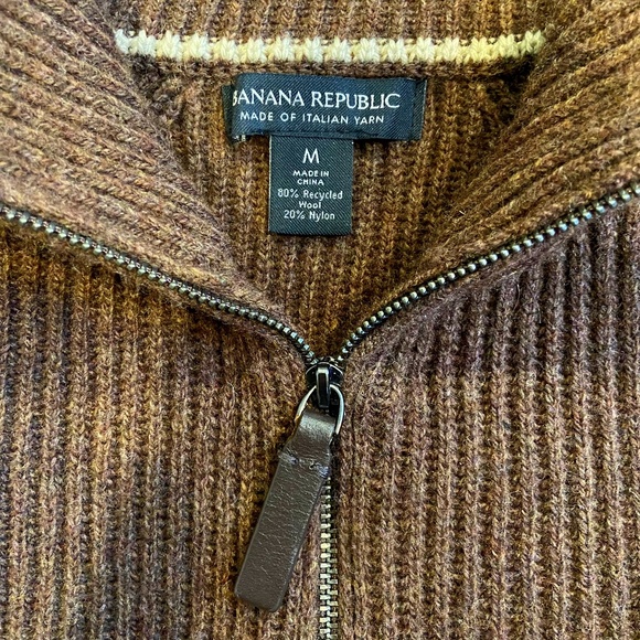 Banana Republic Italian Wool-Blend Half-Zip Sweater - Size M, Brown, Like New - Picture 4 of 8